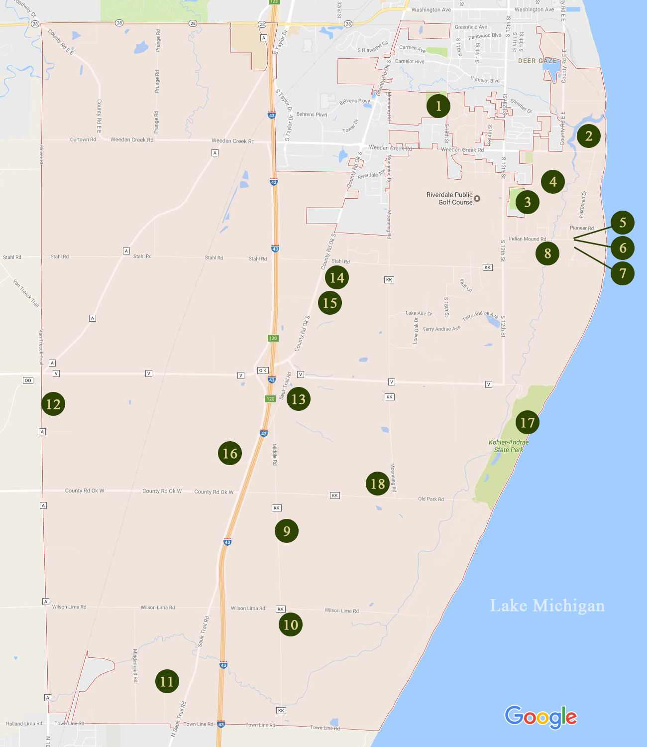 town-of-wilson-sheboygan-county-wisconsin-points-of-interest-map  Town 